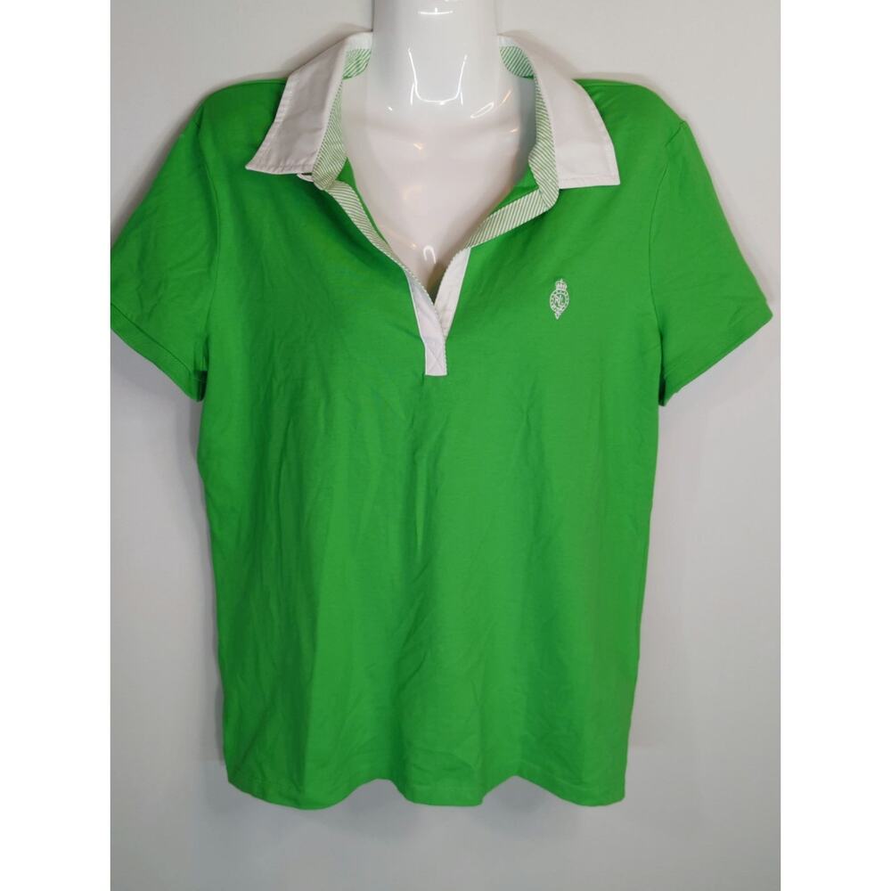 L-RL‎ Lauren Active Green Polo Shirt Womens XL Cotton Short Sleeve Golf Tennis